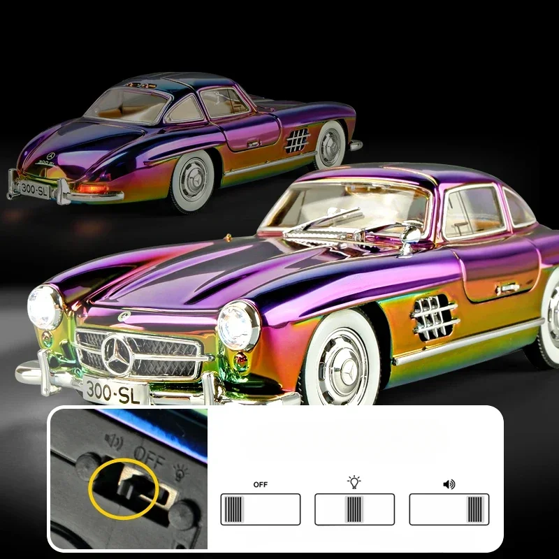 Vintage Car Model Diecast Alloy Toy Vehicle Children Boy 1/24 Scale Benz 300SL Birthday Gift Home Decor Metal Miniature Voiture