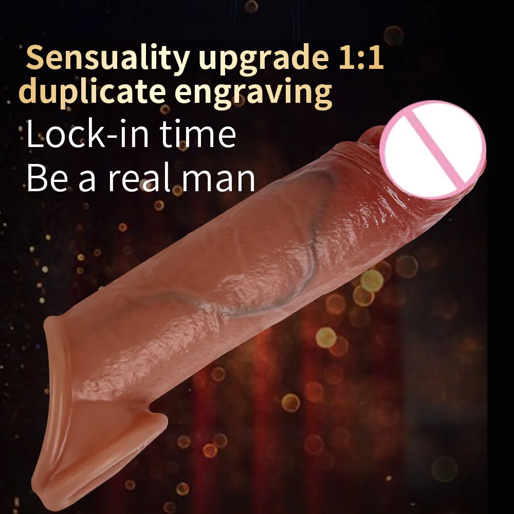 1Pc Realistic Penis Sleeve With Penis Ring Reusable Silicone Cock Ring Sex Toys For Male Artificial Dick Enlargement Products