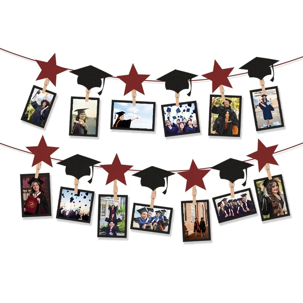 Black Gold Graduation Photo Banner Personalized Celebrate Congrats Grad Photo Banner Paper Graduation Hanging Decor