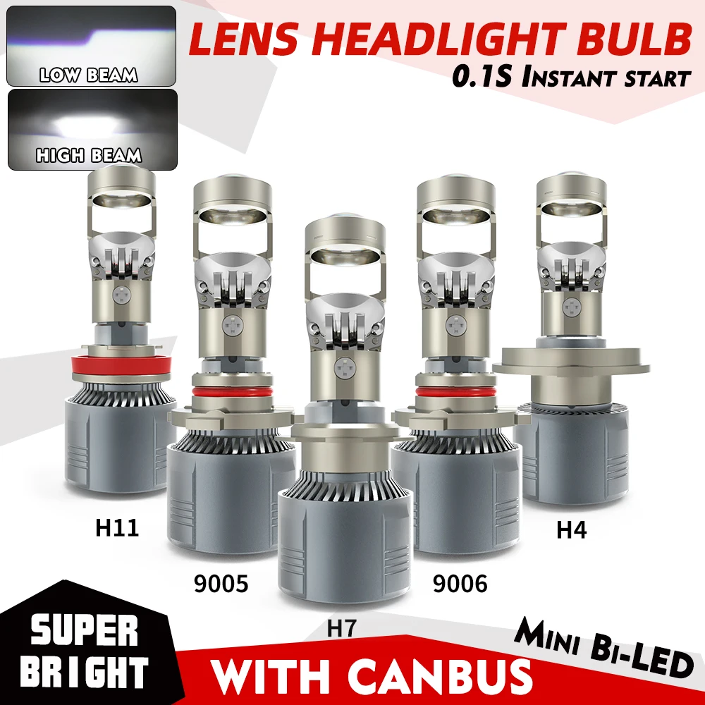 HAOLIDE Led Car Headlight H4 H7 H11 9005 9006 Mini Lens 6500K Auto High Low Beam Turbo Fan LHD LED Bulbs For Car Motorcycle