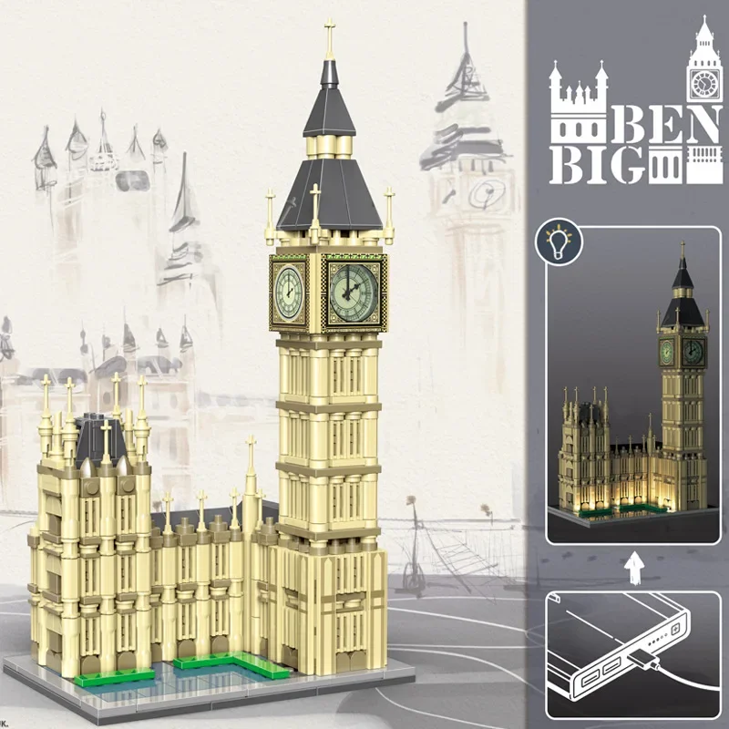 815Pcs United Kingdom Big Ben Model Building Blocks Famous Urban Architecture Street View Series DIY Toys for Girl Boy Gift