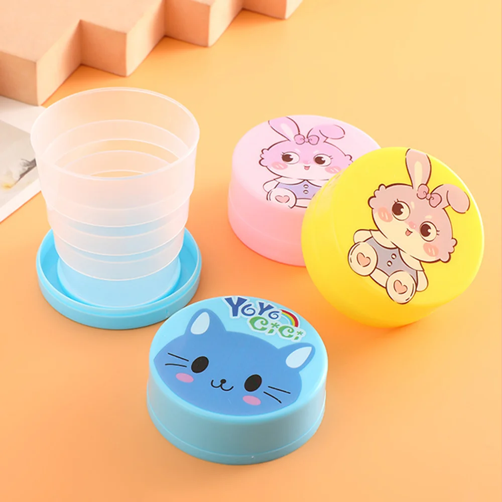 100ml Folding Cup With Lid Portable Reusable Plastic Water Cup Cartoon Collapsible Mouthwash Cup Travel Outdoor Drinking Cup