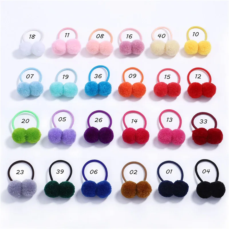 2pcs Cute Pompom Ball Elastic Hair Bands for Girls Headwear Pom Rubber Ring Ties Baby Kids Hair Accessories Ornaments