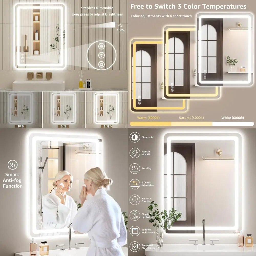 

Настенное LED-зеркало для ванной с сенсорным управлением, 28x36, с функцией антизапотевания, трехцветной подсветкой, водонепроницаемое, из закаленного стекла, с регулировкой яркости