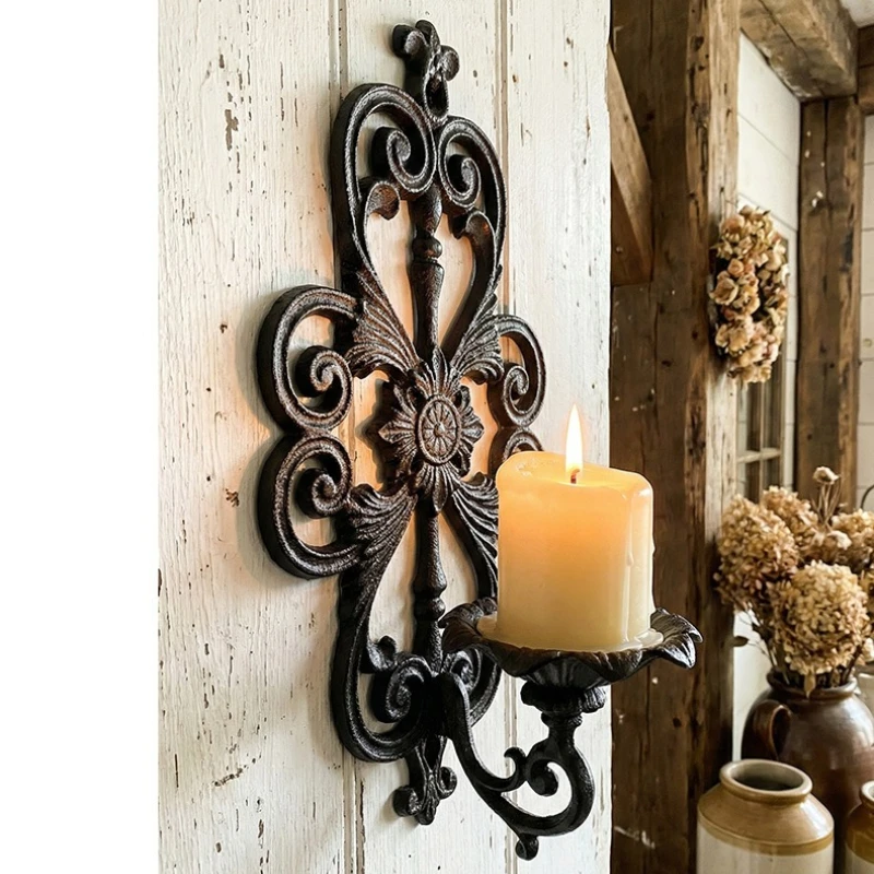 European Nordic Retro Cast Iron Hollow Wall Mounted Candle Holder Wall Decoration Home Wall Decoration Candle Holders