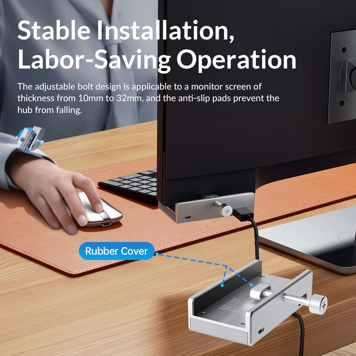 

ORICO 4-в-1 высокоскоростной USB 3.0 хаб с передачей данных 5 Гбит/с, алюминиевый, с креплением-клипсой и блоком питания для MAC OS и ПК