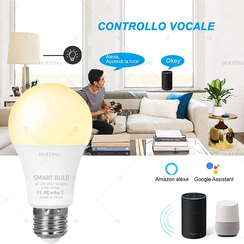 الحياة الذكية-مصباح Tuya WiFi E27 ، تطبيق LED ، تحكم صوتي خافت ، يعمل مع اليكزا ، مساعد جوجل ، V ، أضواء-وقي-