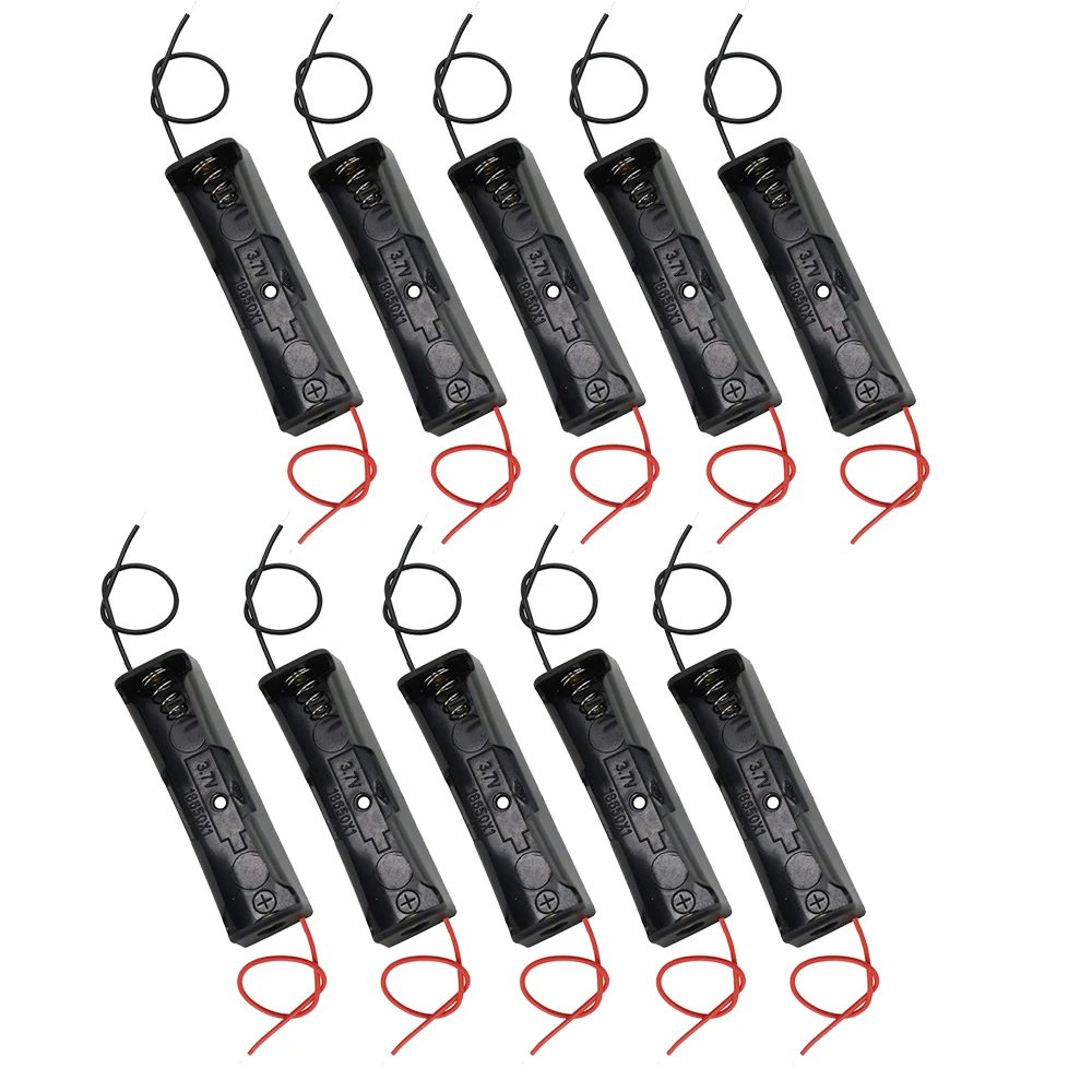 10pcs 18650 Battery Holder Box 1 Slot 3.7V Battery Storage Case Plastic Container with Connect Black Red Wires DIY Repair Tools