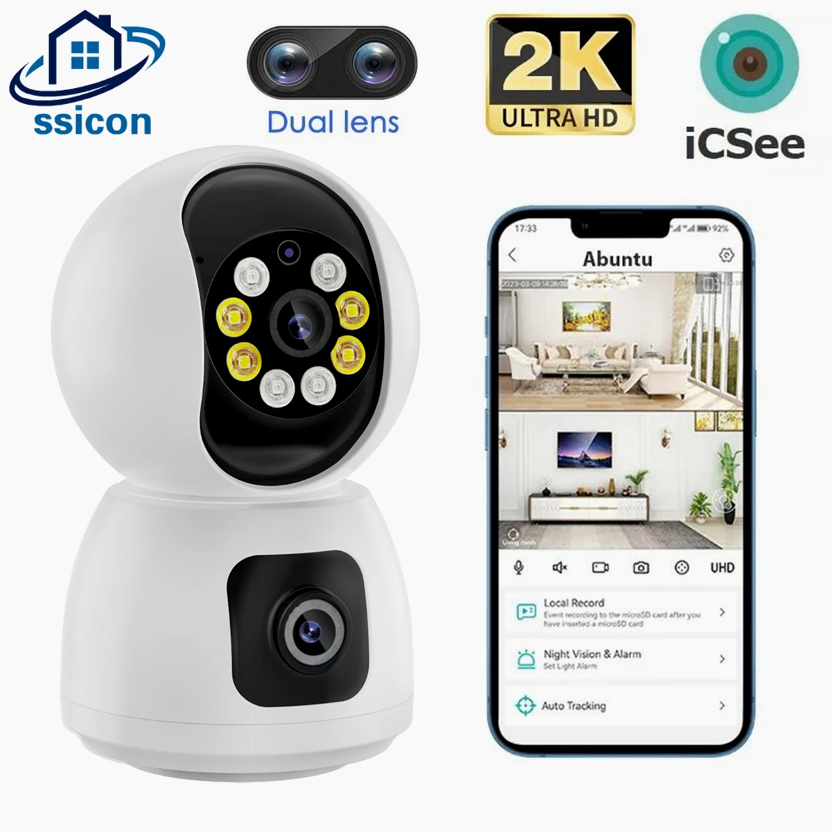 

4MP WIFI Camera Dual Lens Home Security Indoor Surveillance Camera Auto Tracking Dome Wireless IP Camera P2P ICsee APP