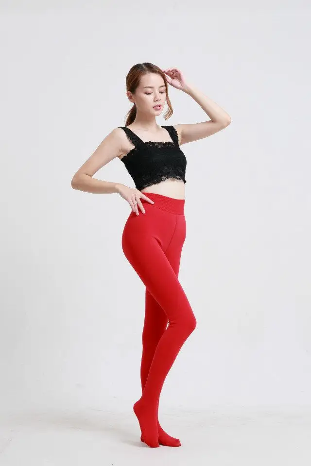 2023 neue Frauen Winters trumpf hose weiß Strumpfhose mit hoher Taille schieben warme weibliche Leggings Strumpf Fleece dicken Samt thermisch rot – Detail 15