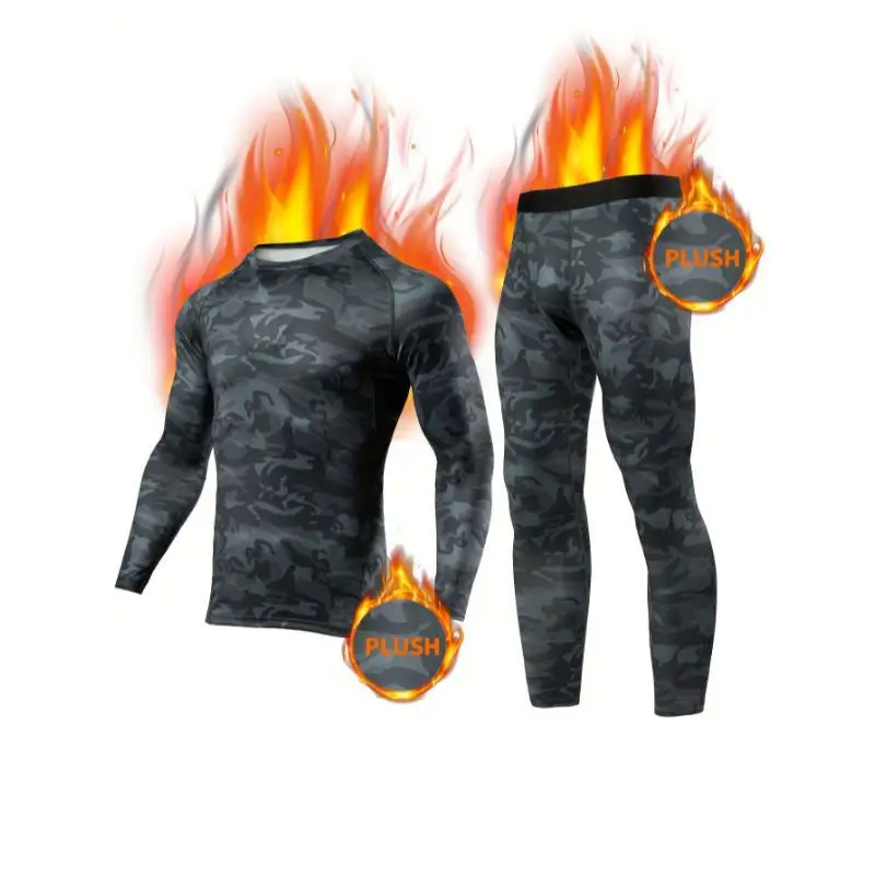 

Men's Seamless Thermal Underwear Set Autumn Winter Long Sleeve Hooded Warm Base Layer Suit Casual Fashion Sports Workout Outfit