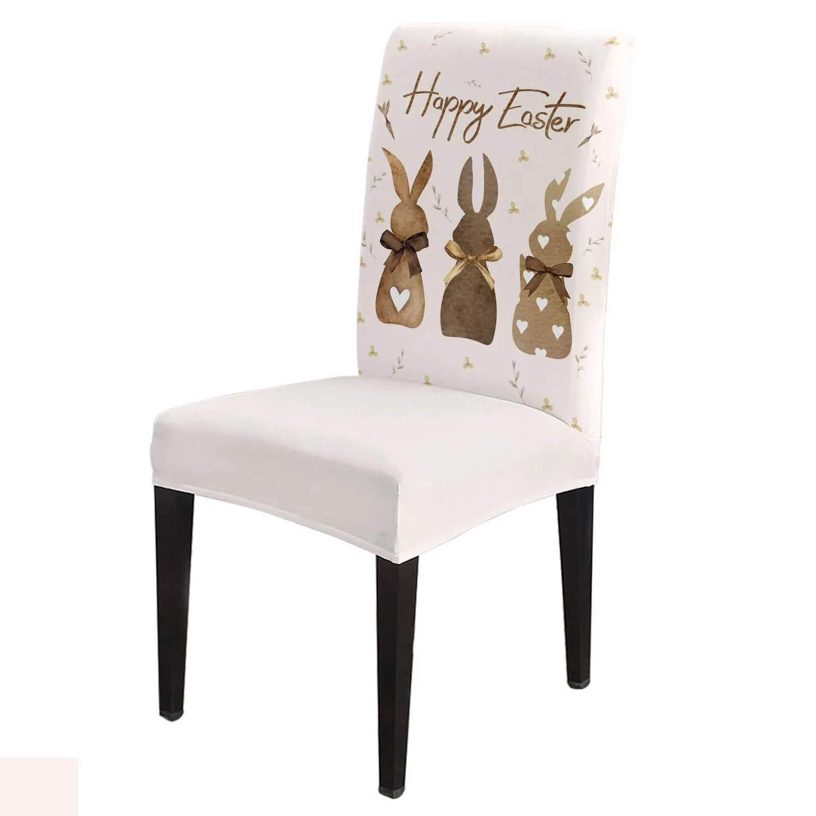 Easter Brown Plaid Rabbit Retro Chair Cover Set Kitchen Stretch Spandex Seat Slipcover Home Decor Dining Room Seat Cover