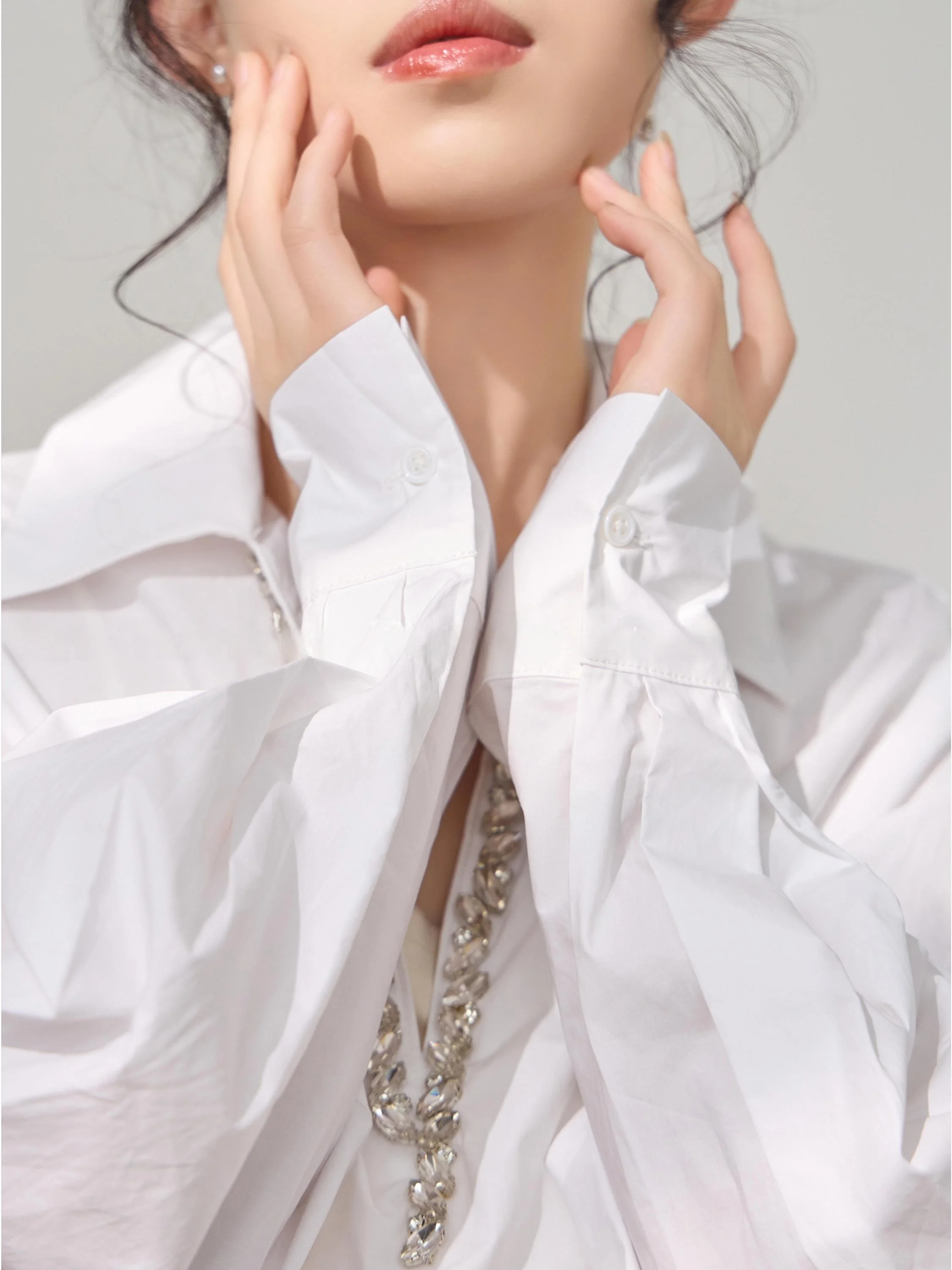 

Ele White irt Unique Design Commute Sle Korean Version Slim Fit Gored Panel Polyester Fiber Long Sve Collar