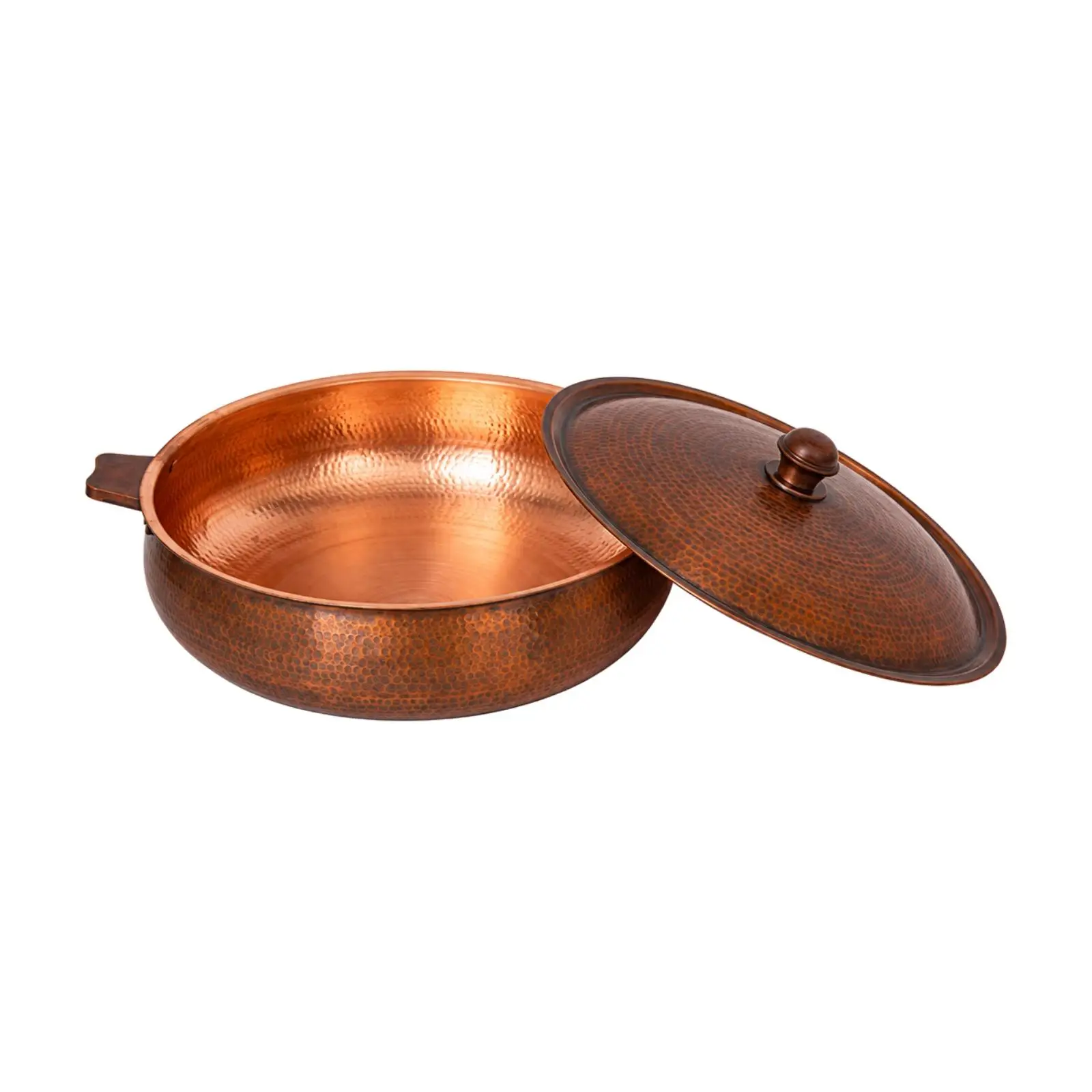 Induction Compatible Copper Hot Pot with Lid Thickened Hand-Hammered Copper Pot with Domed Lid Heat Conductive Sturdy