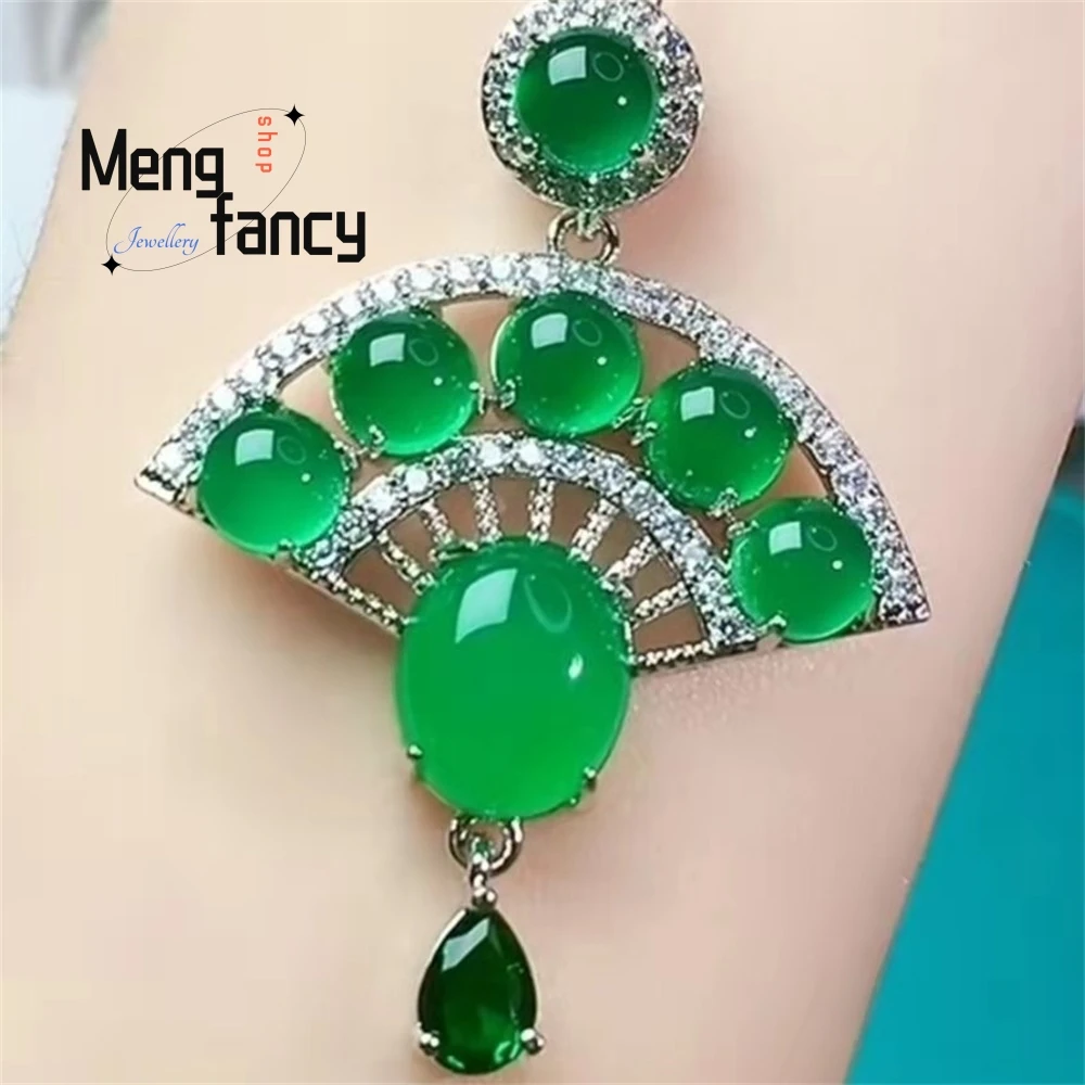 

The Agate And Chalcedony Pendant, High Ice Silver-Plated And Green Chalcedony Set Fan And Necklace Are Exquisite Best Selling