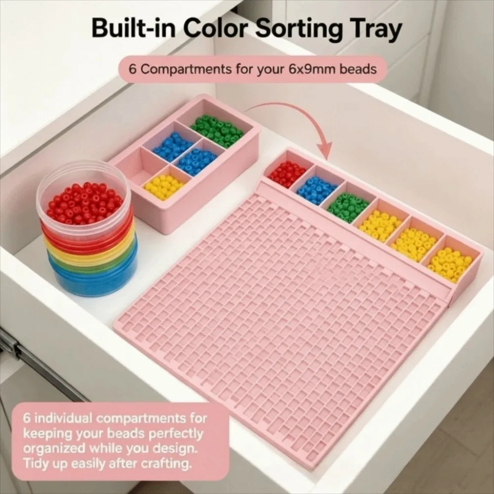 DIY Pony Beads Fast Stringing Tray Large Capacity Pink Bead Bracelet Board Multi-Compartment Versatile