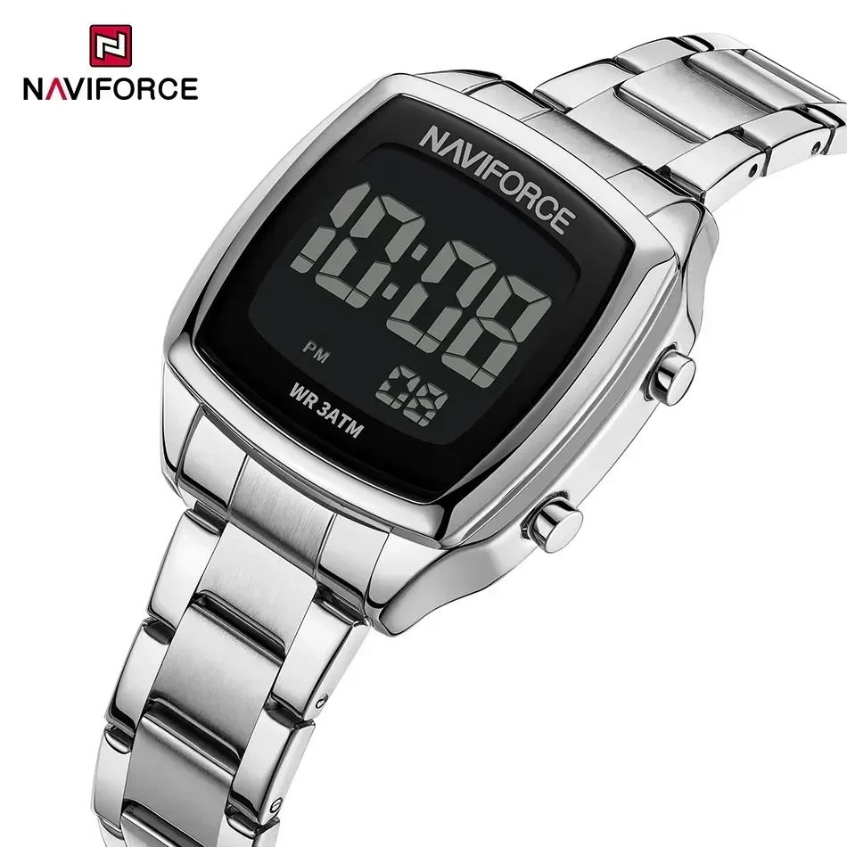 NAVIFORCE NF5047 damskie zegarki z cyfrowym wyświetlaczem ze stali nierdzewnej moda damska zegar cyfrowy Casual damski zegarek elektroniczny