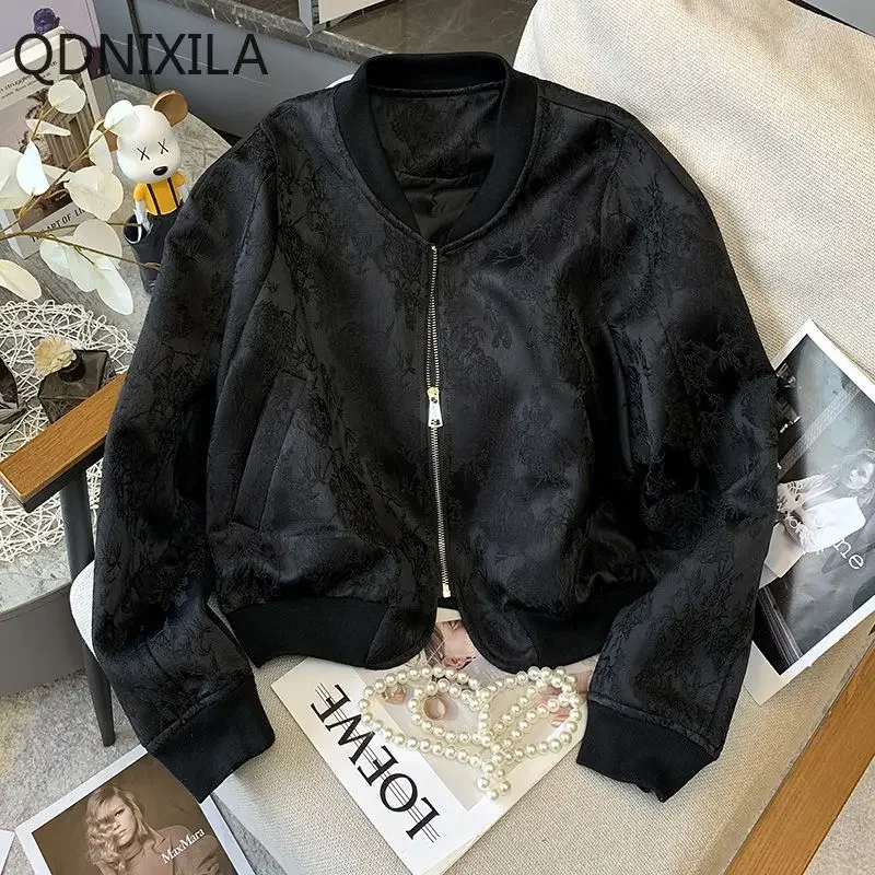 Retro Embroidered Women's Jackets，baseball Jersey Short Jacket，Black White，new Outerwears，Bomber Jacket，Korean Reviews Clothes