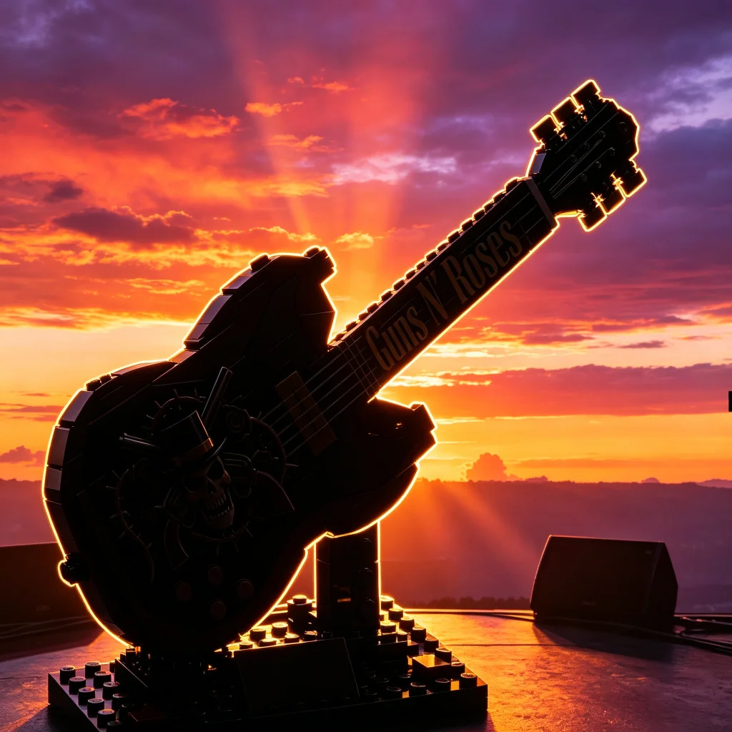 149Pcs Skull & Rose Guitar Shaped Building Blocks Set Guns N' Roses Themed Rock Music Decorative Desktop Toy Collectible for Adu