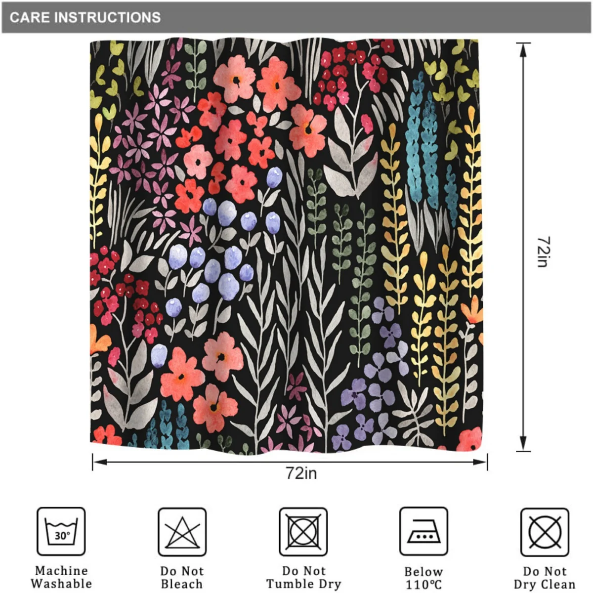 Spring Flower Shower Curtain Fabric Multi-color Plant Leaves Bathroom Shower Curtain Set with Hooks 180x180cm
