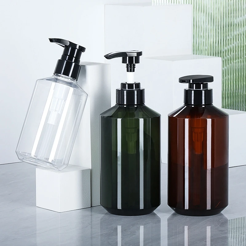 Garrafas recarregáveis ​​pet de 300ml 500ml, garrafas plásticas vazias de shampoo com cabeça de bomba pp, recipientes cosméticos de viagem à prova de vazamento