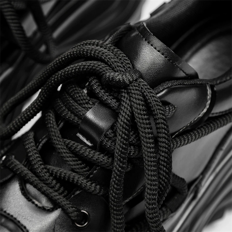 Luxury Brand Original Design Street Style Sneakers For Men Women Black Leather Cross Strap Fashion 6CM Height Increasing Shoes