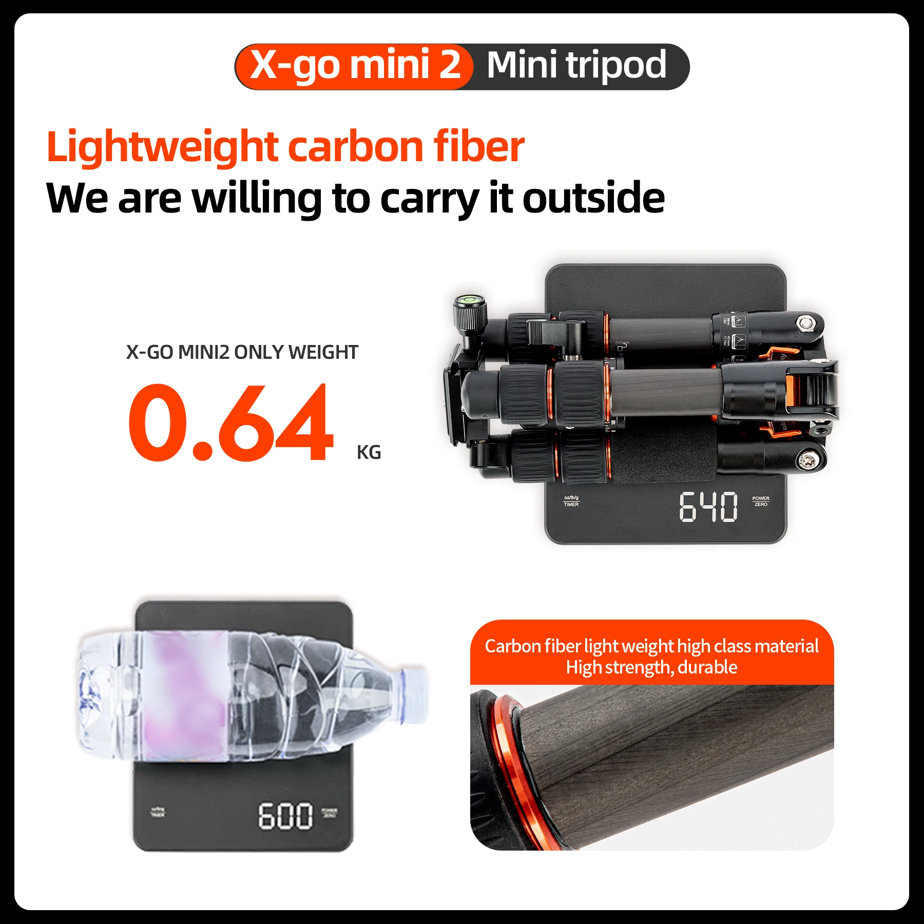 Fotopro Mini Tripod Portable Desktop Carbon Fiber Travel Tripod for Camera with Ball Head X-GO MINI2