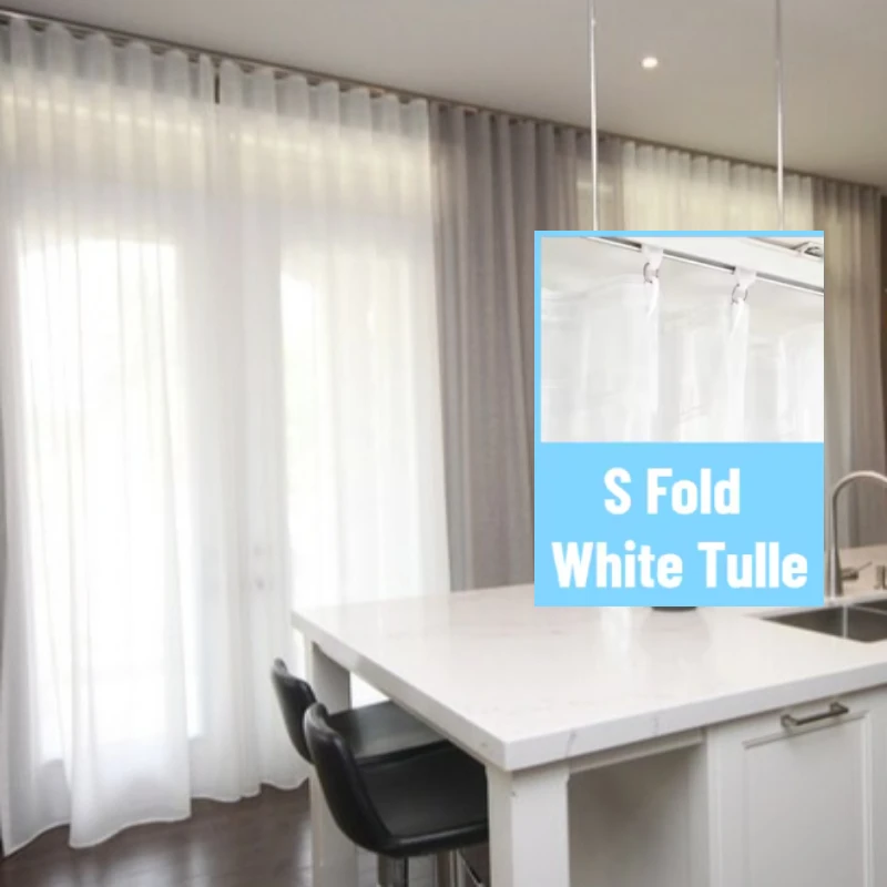 S Fold Wavy White Tulle Transparent Sheer Curtains for Living Room Bedroom Dining Voile Luxury Window Decor Door Modern 창문커텐