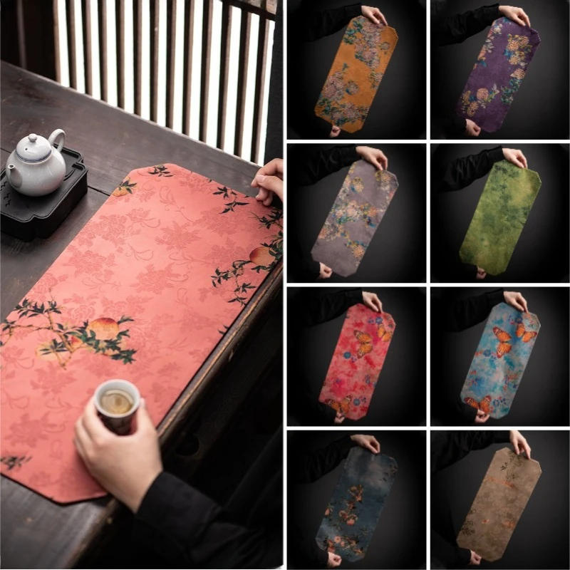 50x23cm Double-Sided Chinese Zen Style Table Runner Silk Tea Mat Tea Set Ceremony Accessories For Home Living Room Decoration