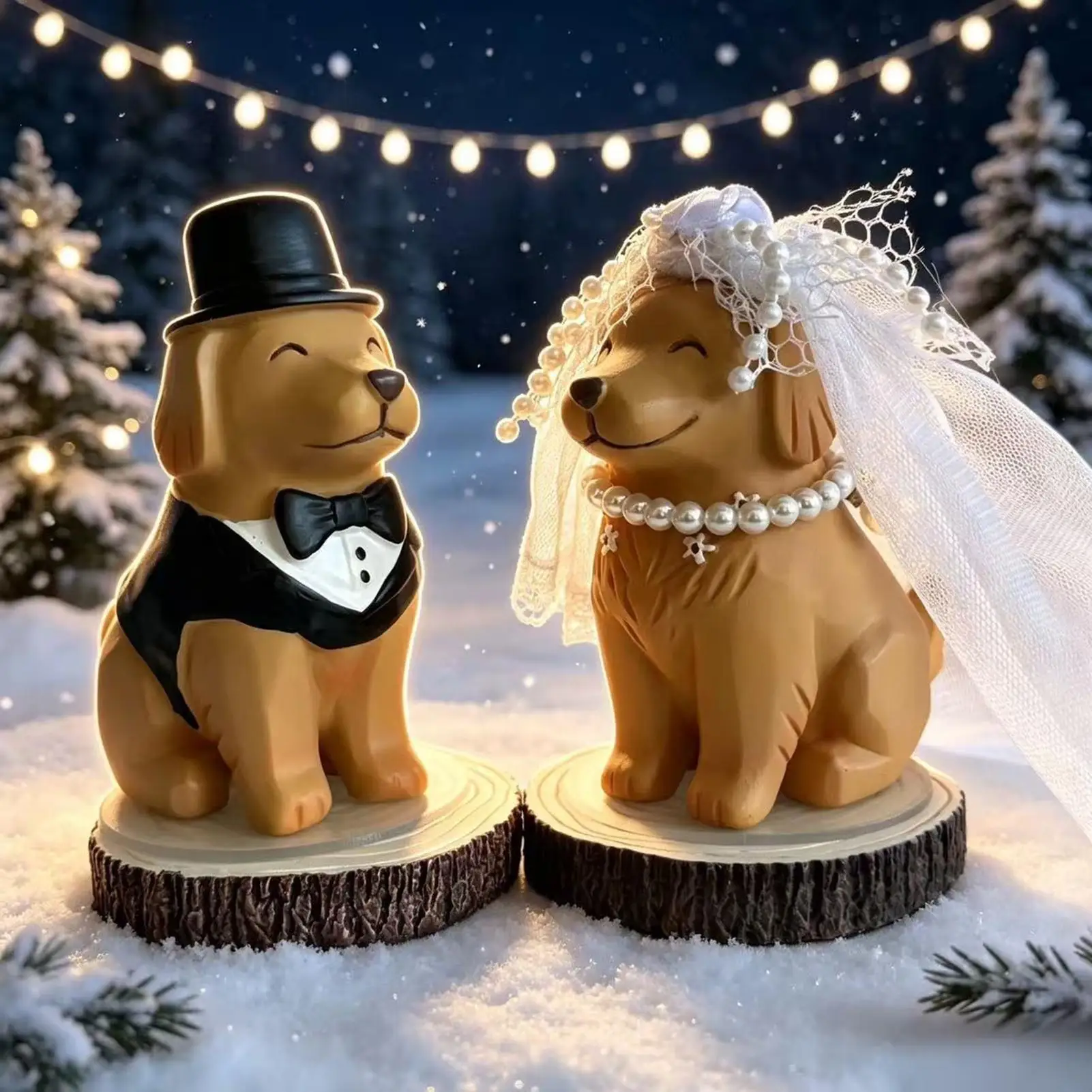 Bride And Groom Dog Figurine 2 Pieces Resin Couple Animal Statue Couple Dog Desk Ornaments With Veil And Hat For Wedding
