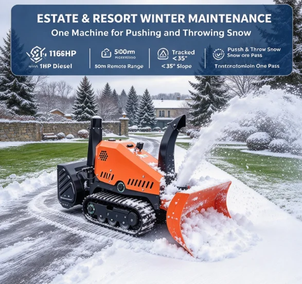 Durable Versatile 16HP Diesel Remote Control for Factory and Community Snow Clearing Crawler Snow Pusher