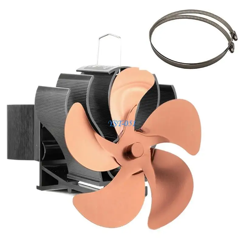 E15A 5 شفرات مطورة تعمل بالطاقة الحرارية مروحة مدفأة هادئة وفعالة لسجل الخشب بيليه صديقة للبيئة تدفق هواء أكبر BG602 #2