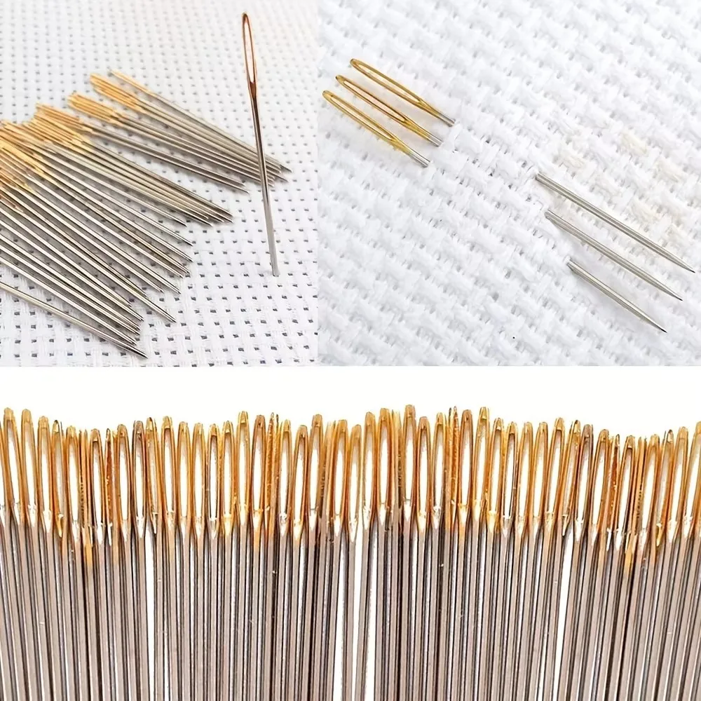 32pcs/set Multi-model Gold-tailed Cross Stitch Needles Embroidery Big Eye Gold-tailed Pier Head Needles Sewing Accessories