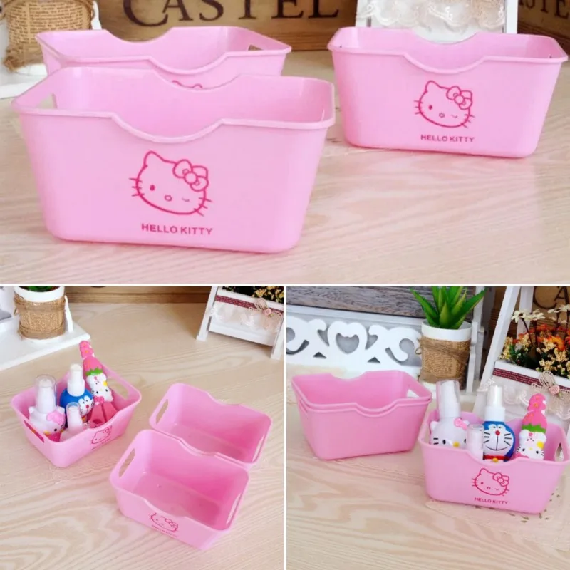 Nueva caja de plástico para teléfono móvil de Hello Kitty, bonita caja de almacenamiento de cosméticos para baño para mujer, cesta de almacenamiento de papelería con cinta de escritorio de dibujos animados