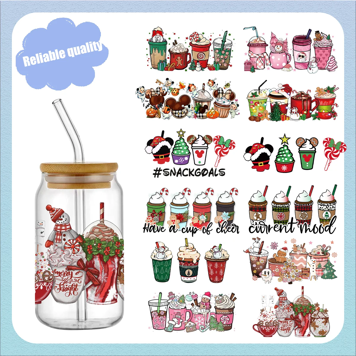 

Christmas Design 3D UV DTF Wraps Stickers Cute Wraps For 16oz Cups Wrap Transfer Sticker Label High Temperature Resistance