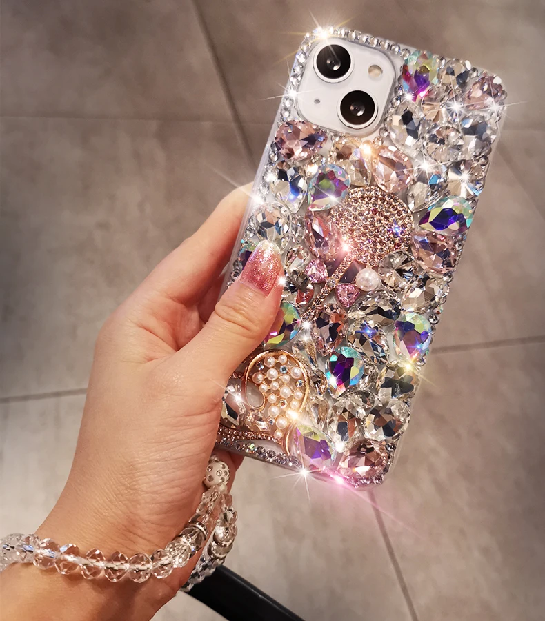 For Iphone 17 15 16 13 14 Pro Max Samsung Galaxy Note S25 S24 S23 Plus Ultra Luxury Candy Heart Diamond Crystal Phone Case Cover