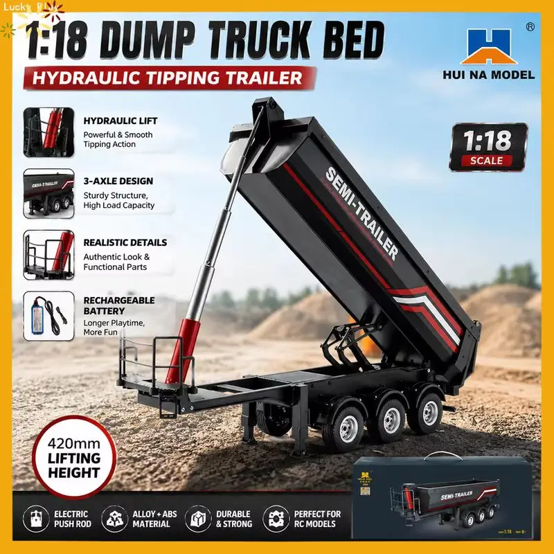 Huina 1/18 1509 Rc Semi Dump Trailer Electric Lifting For Rc Tractor Truck 1501 Tail Light No Sound Support Leg  Model Toy Gift