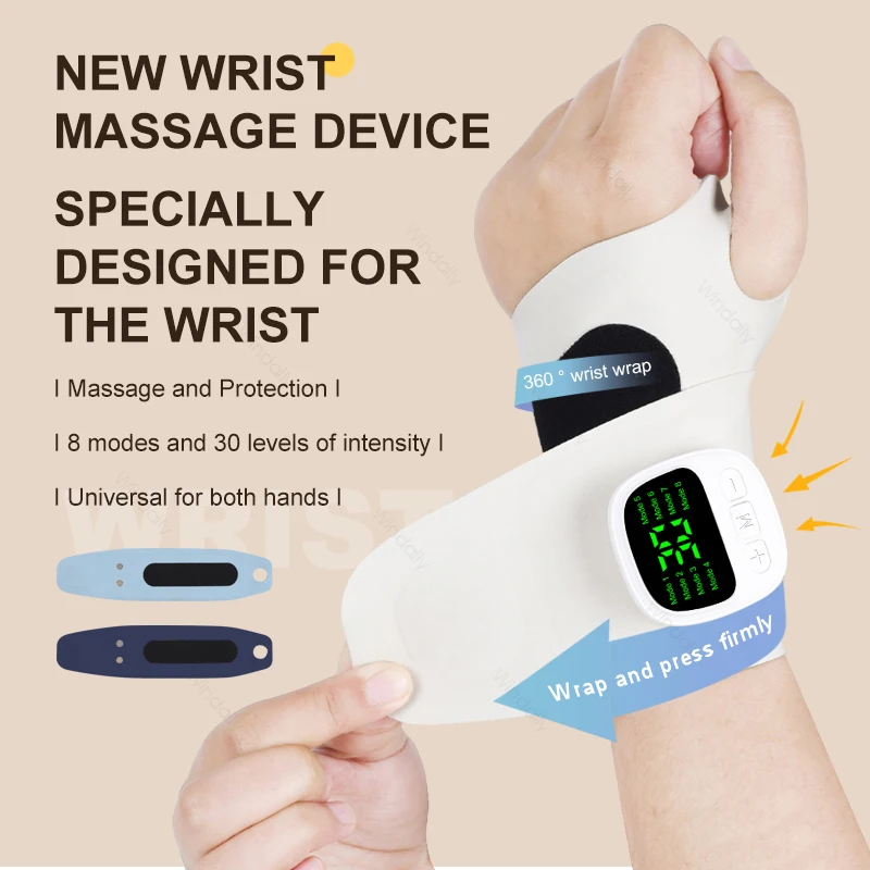 Electric Cordless Hand Wrist Massager 8 Mode Vibration Massage 30 Levels Massage Hands Rechargeable Wrist Brace Protector Wrap