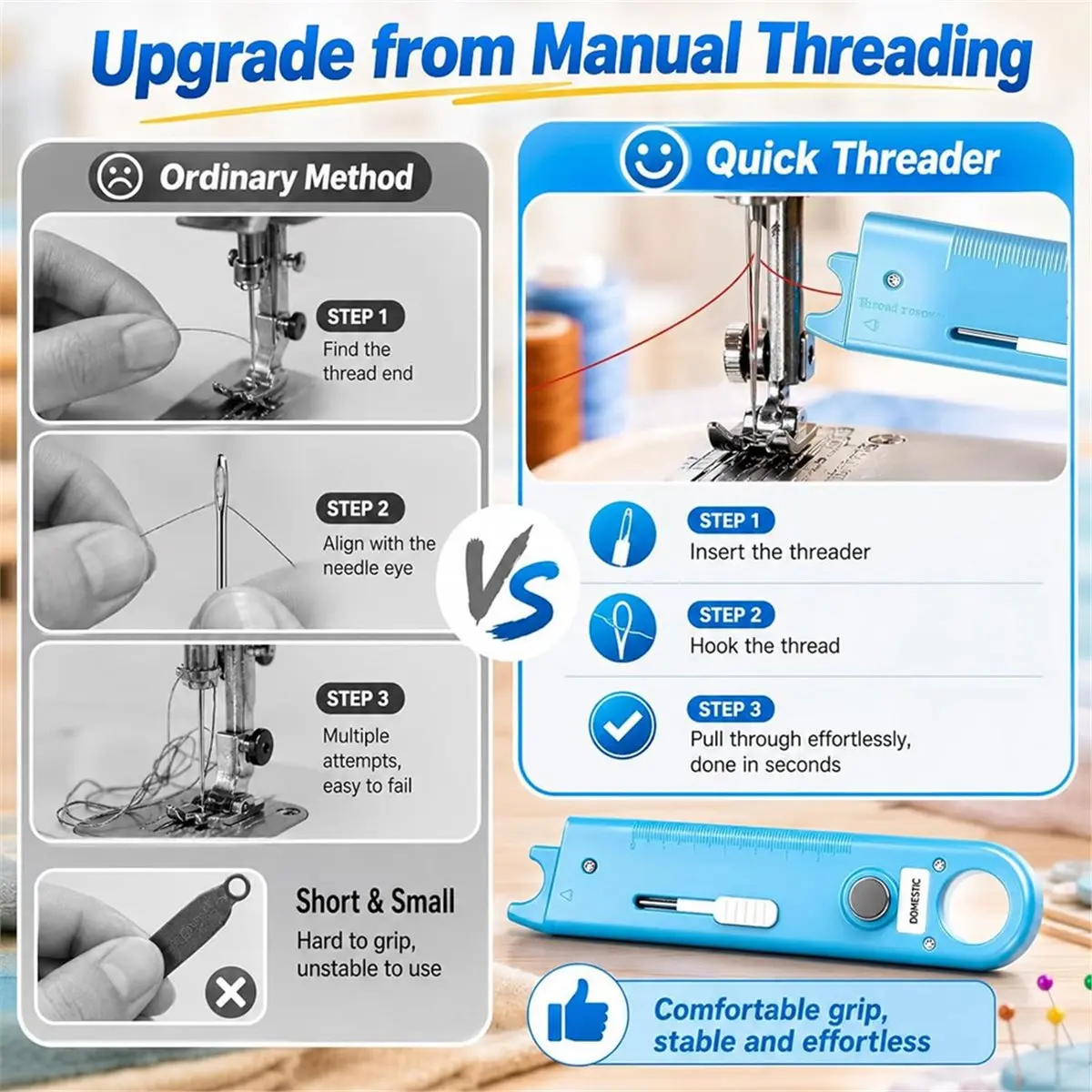 Automatic Needle Threader for Sewing Machine Multitool,Multifunctional Hemmer Guide, Seam Ripper, Needle Threader