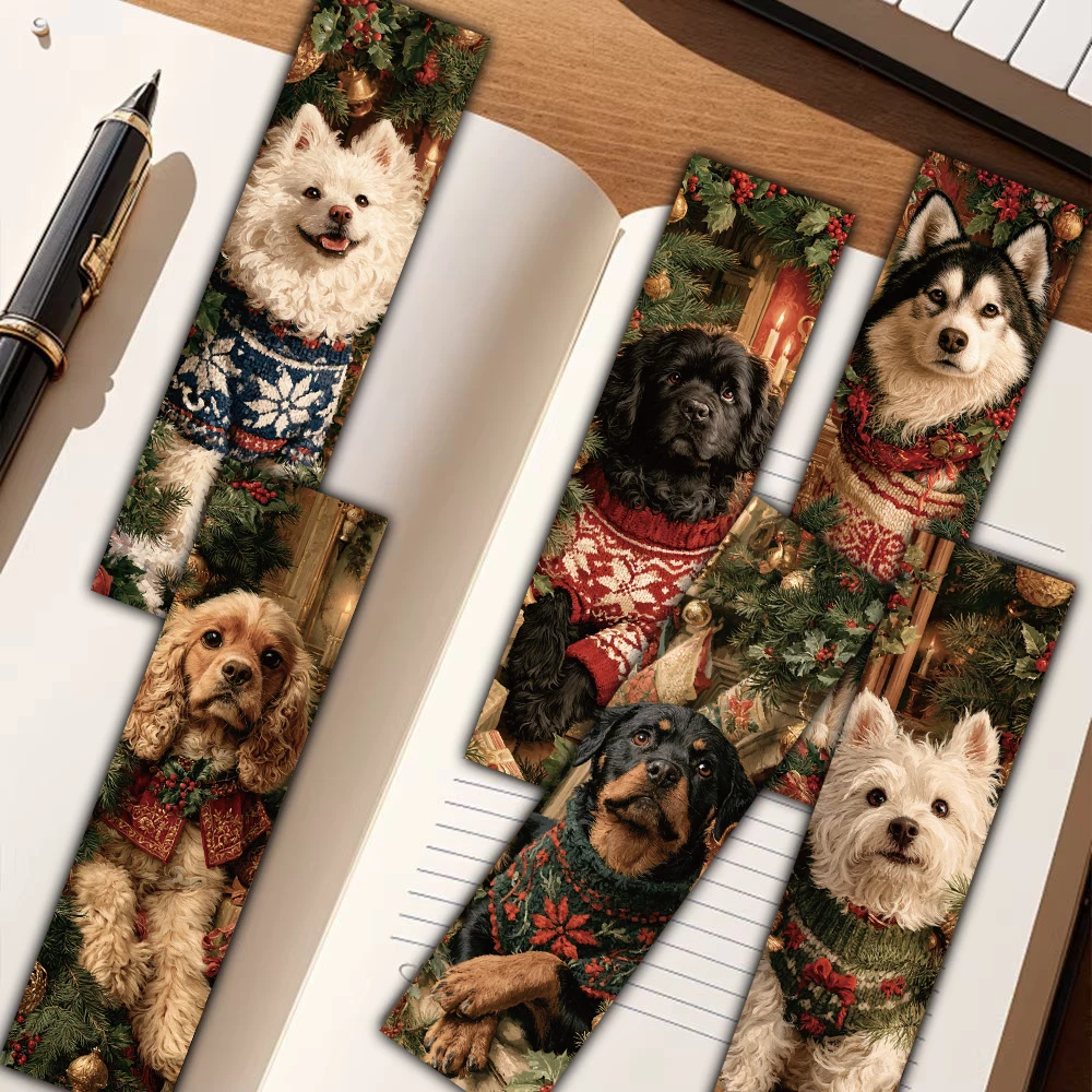 30PCS Creative Christmas Puppy Bookmark Minimalist Vintage Art Living RoomWaterproof Bicycle Motorcycle Tags Canvas Bookmarks