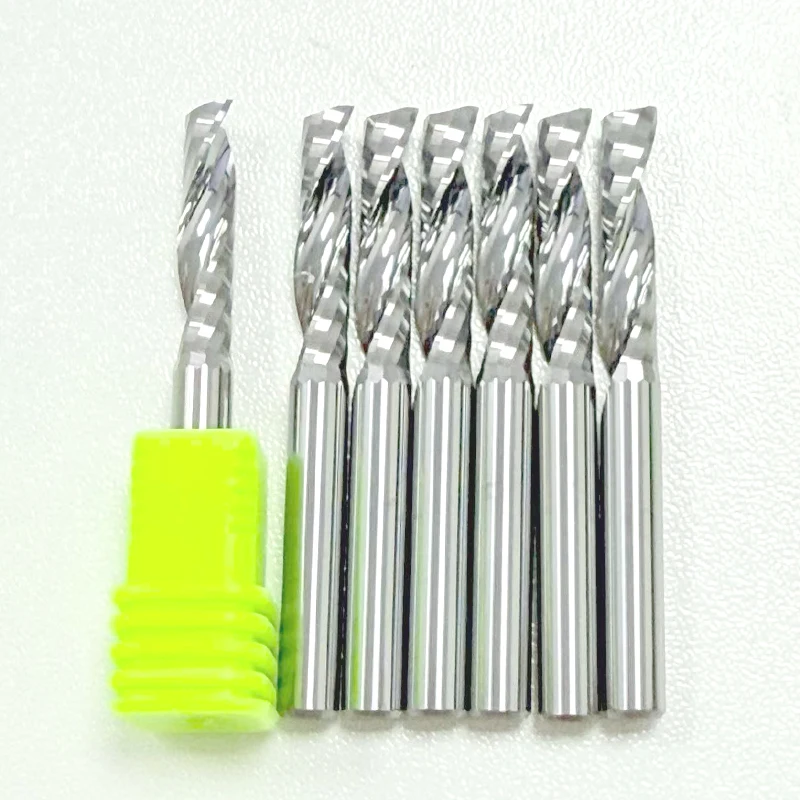 10pieces/Lot 2A  MDF Milling Cutter Wood Working Tools Quality Single Flute Spiral Cutter Carbide Router Bit for Acrylic PVC