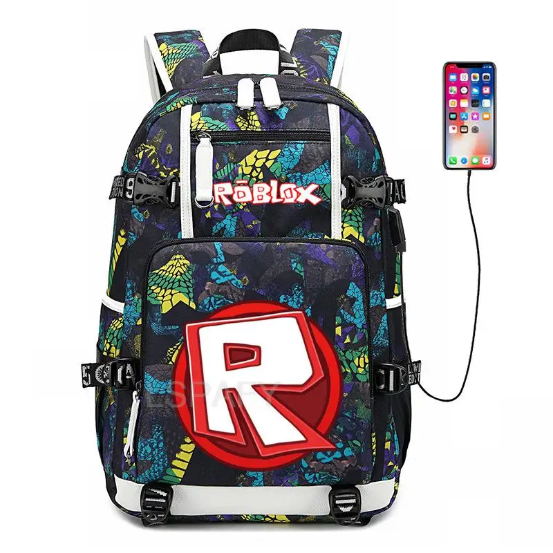 Hot ROBLOX Travel Backpack Teenagers USB Backpack Rucksack Harajuku Canvas School Bag Bagpack Schoolbag Bookbag