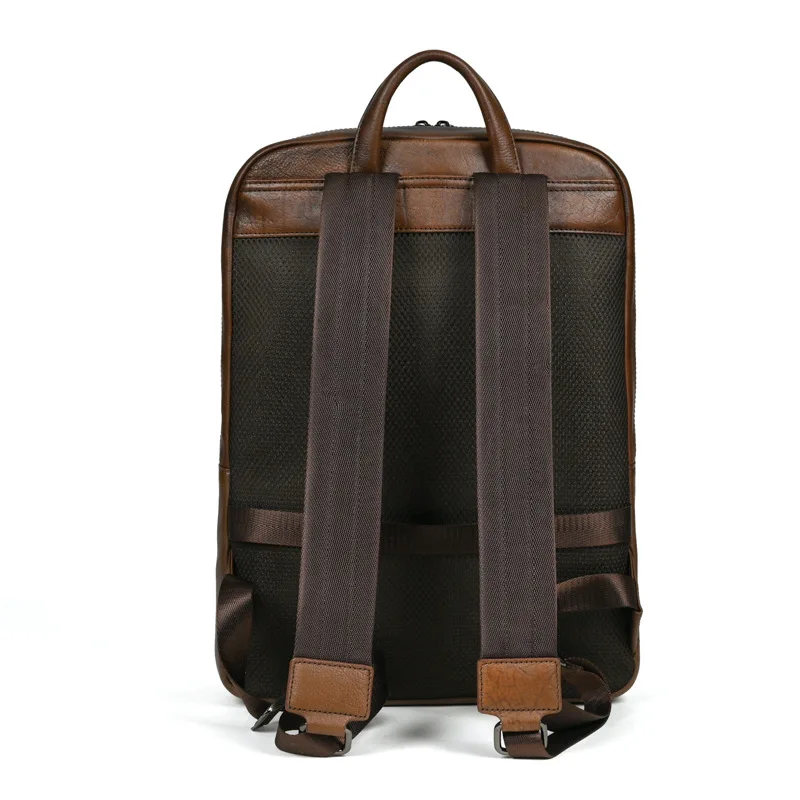 Full-Grain Leather Backpack for Men - Vintage Distressed Brown Rucksack, Spacious Anti-Theft Laptop Compartment