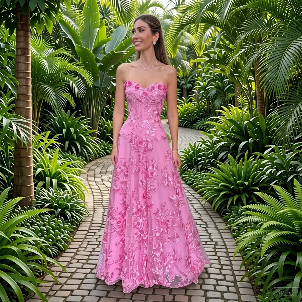 

Elegant A-Line Sweetheart Prom Dress Pink Ball Gown with 3D Floral Embroidery and Backless Design Custom Made Floor Length Gowns