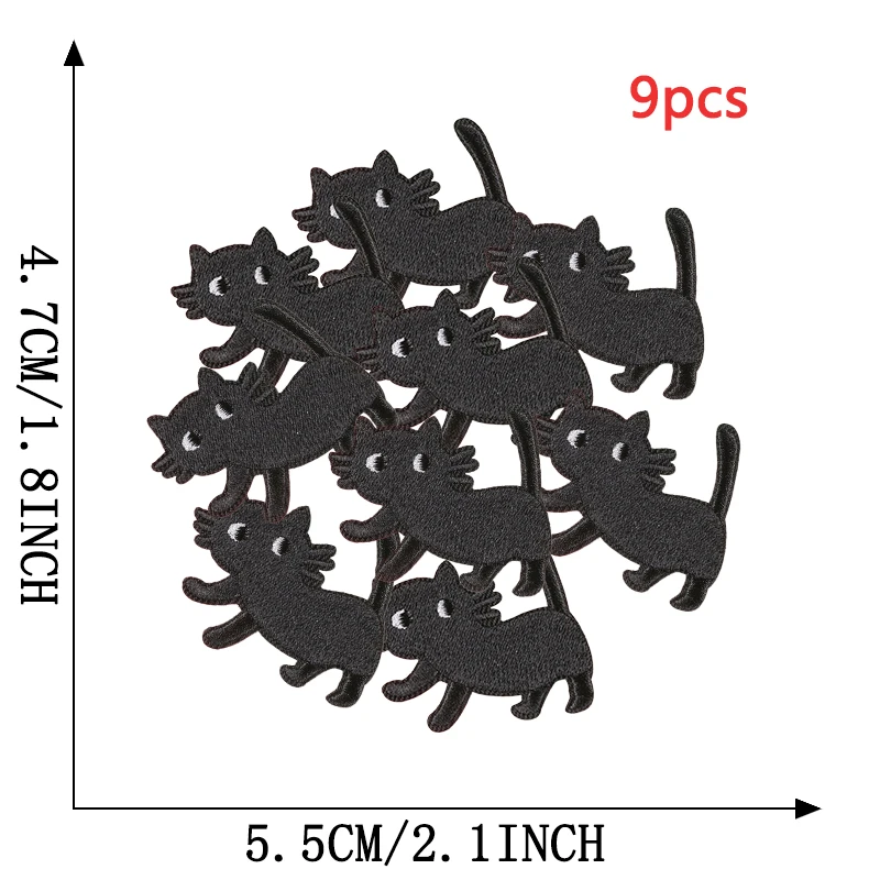 9 stücke Schwarze Katzen Nette Anime Eisen Auf Patches Für Kleidung Gestickte Lot Jacke Stoff Nähen Kinder Aufkleber Pack Diy parche Mochila – Detail 2