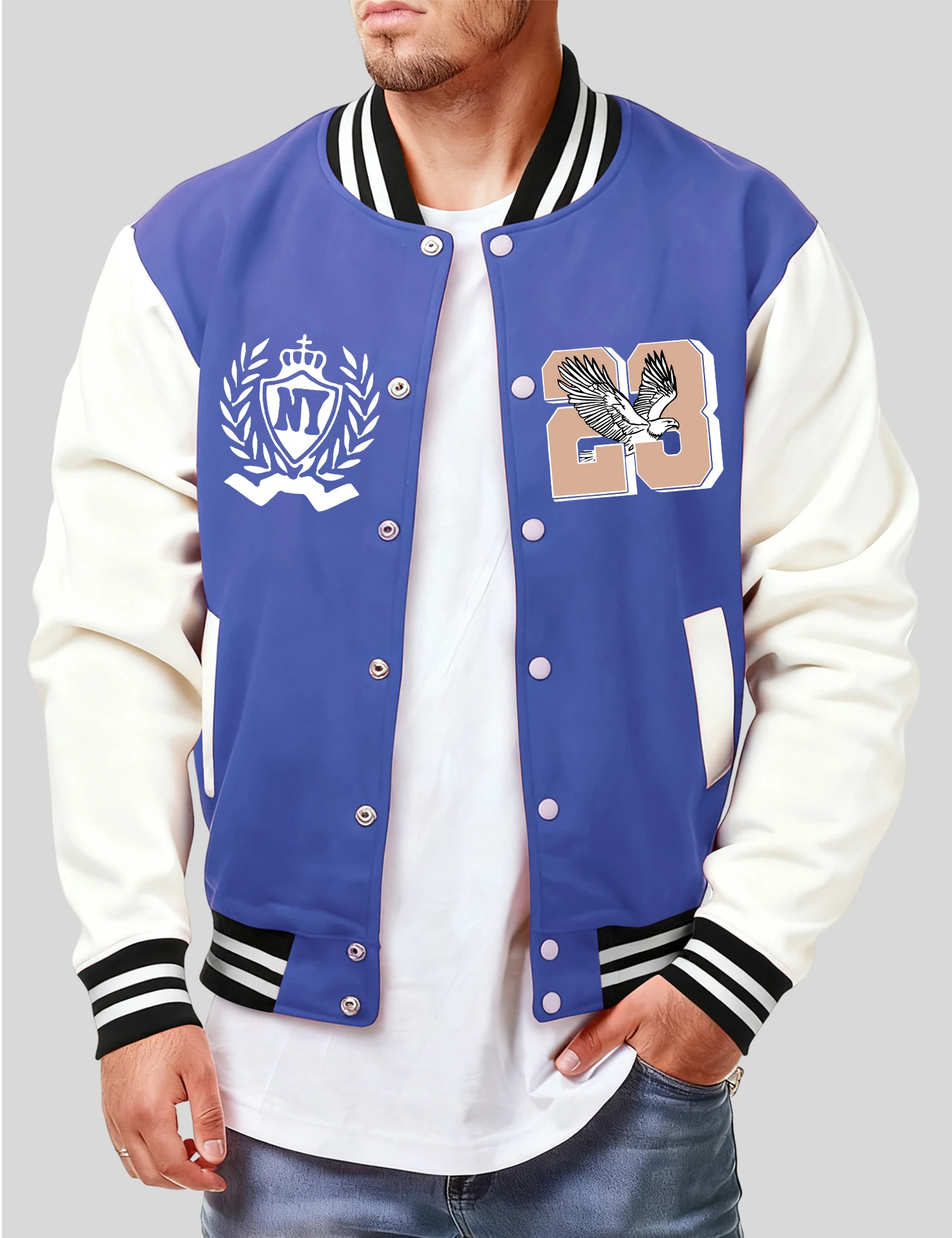 

Soaring Like An Eagle In New York Print Coat Men Fleece Baseball Jackets Autumn Loose Jacket Casual All-Match Streetwear Unisex