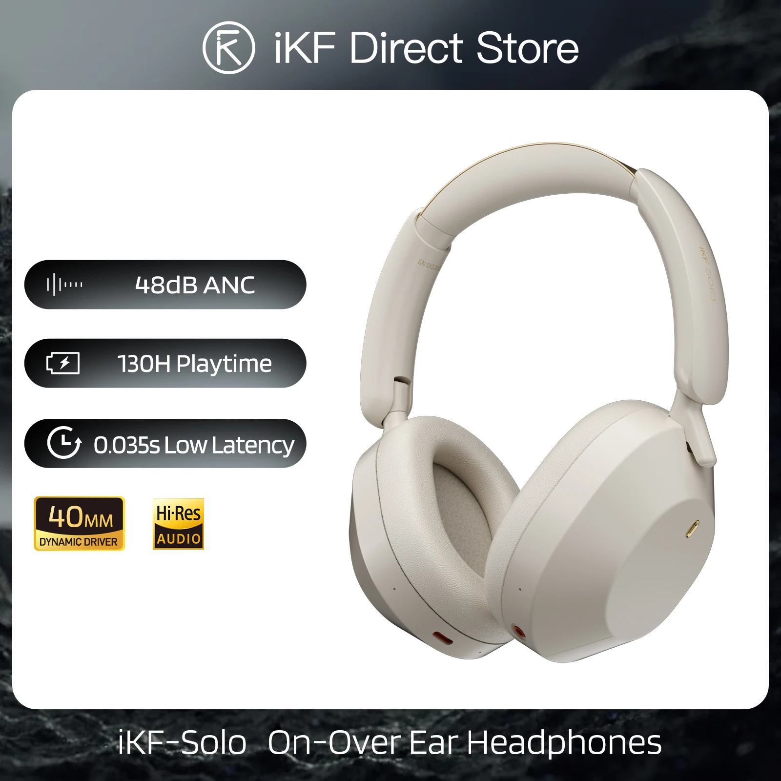 

iKF-Solo Wireless Headphones Bluetooth 5.4 Active Noise Cancelling Earphone Low Latency Gaming headsets Hi-Res 130h Playtime