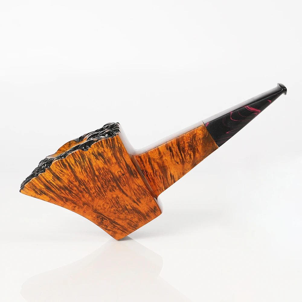 MUXIANG Hand-carved briar wood pipe with rhizome design on the bowl Tomahawk-shaped tobacco pipe Father's Day gift