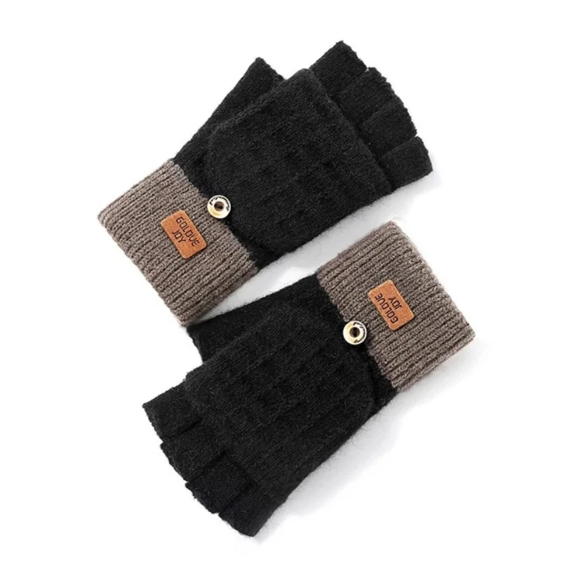 Autumn And Winter Knitted Men And Women Gloves Outdoor Windproof Warmth FingerlessFlip Cover All-match Woolen Gloves