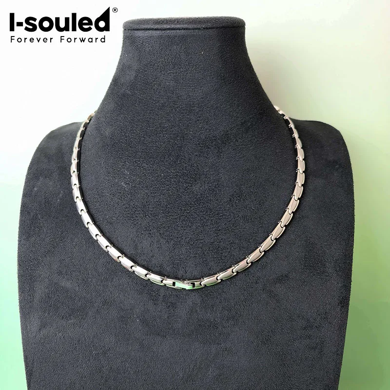 5.0mmPure titanium men's and women's inlaid germanium stone collarbone chain necklace sandblasted simple jewelry